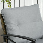 3 Piece Patio Rocking Chair Set, Outdoor Wicker Bistro Set with 2 Oversize Cushioned Porch Rockers and 2 Tier Coffee Table for Garden, Backyard, Light Gray