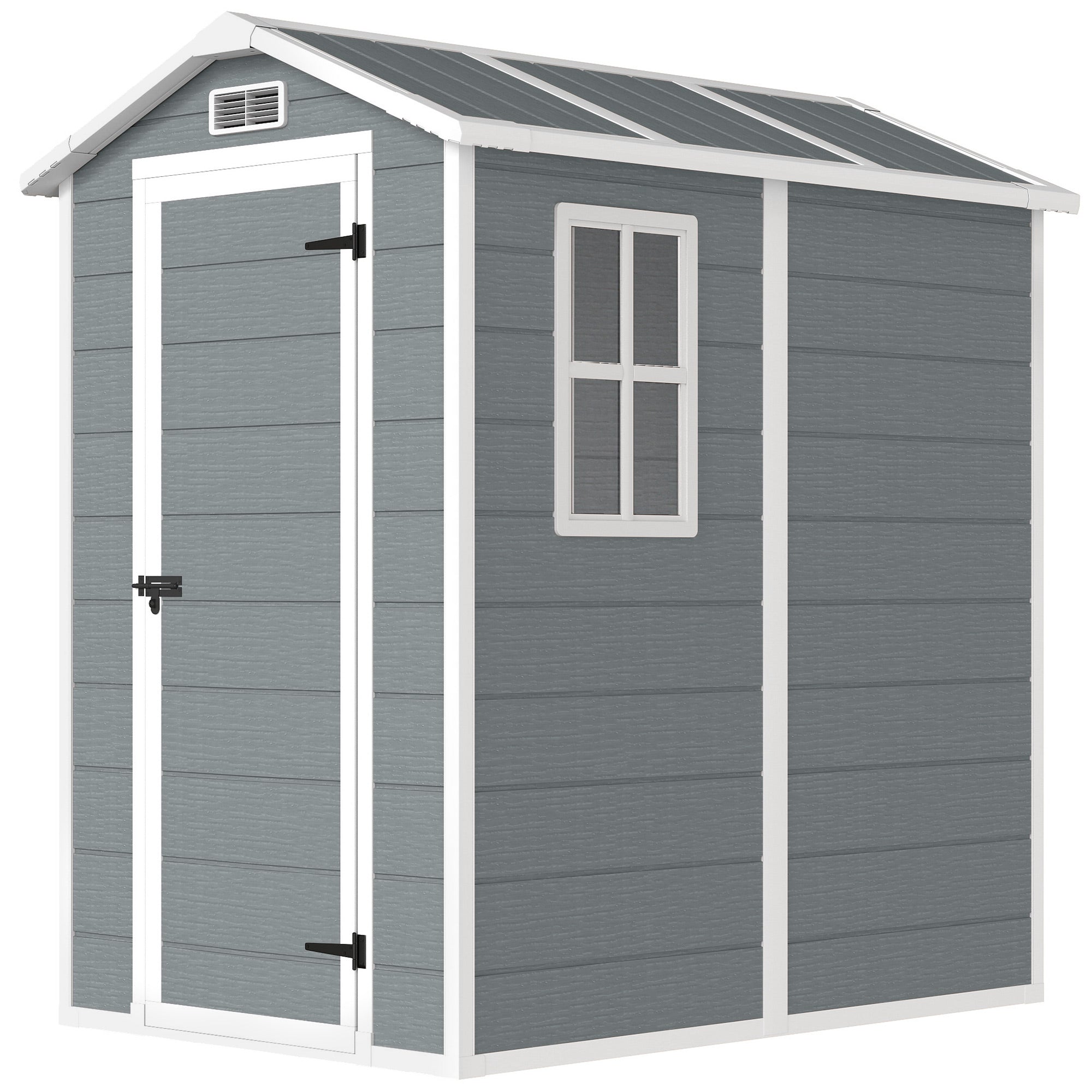 6' x 4' Outdoor Storage Shed, Plastic Shed with Floor, Window, Lockable Door and Vents for Outdoor Patio Storage, Gray
