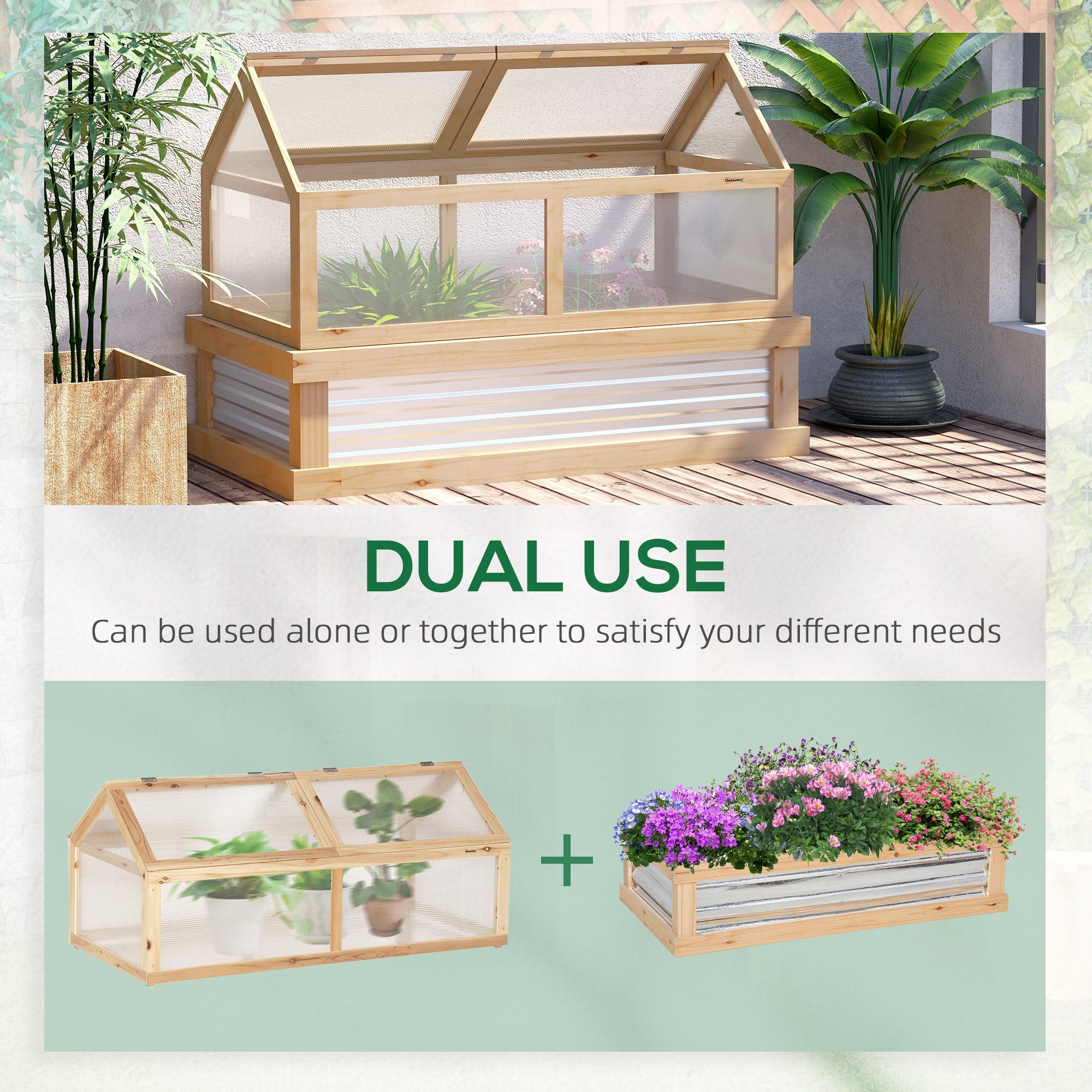 48" x 24" x 32.25" Elevated Planting Beds Garden Wooden Cold Frame Greenhouse Flower Planter Protection Wood