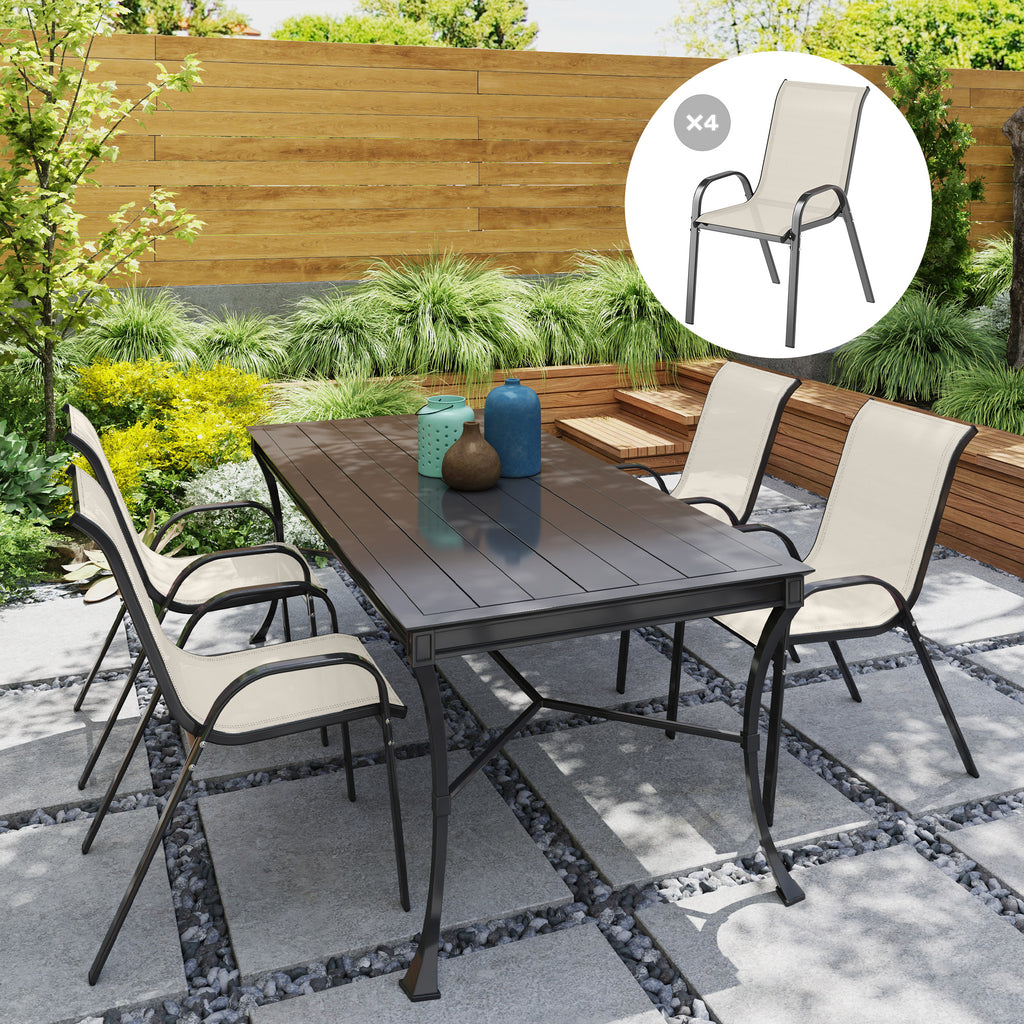 Set of 4 Outdoor Dining Chairs, Stackable Patio Chairs with High Back, Breathable Mesh Seat for Garden Lawn, Beige