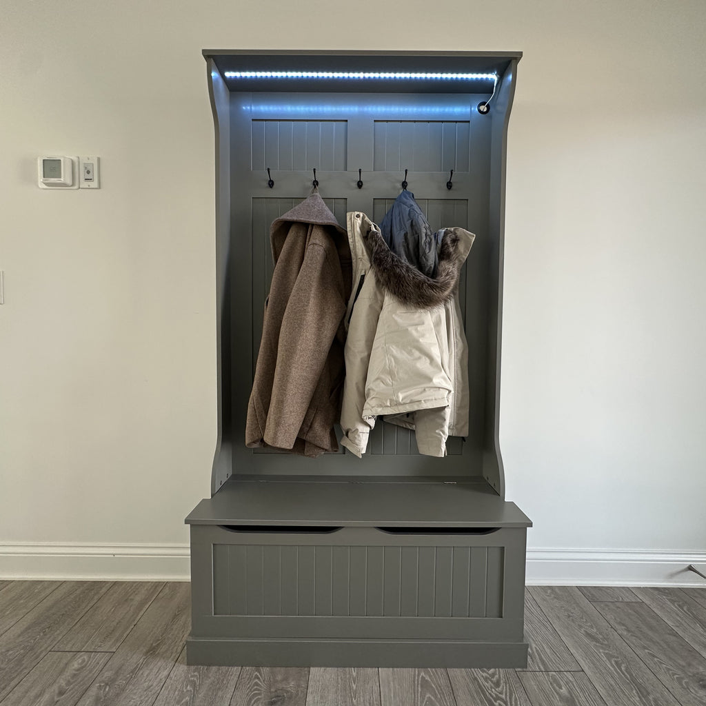 3-In-1 Entryway Bench with Coat Rack, Hall Tree with Bench and Shoe Storage, 5 Hooks for Hallway
