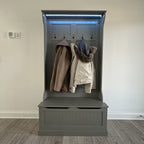 3-In-1 Entryway Bench with Coat Rack, Hall Tree with Bench and Shoe Storage, 5 Hooks for Hallway