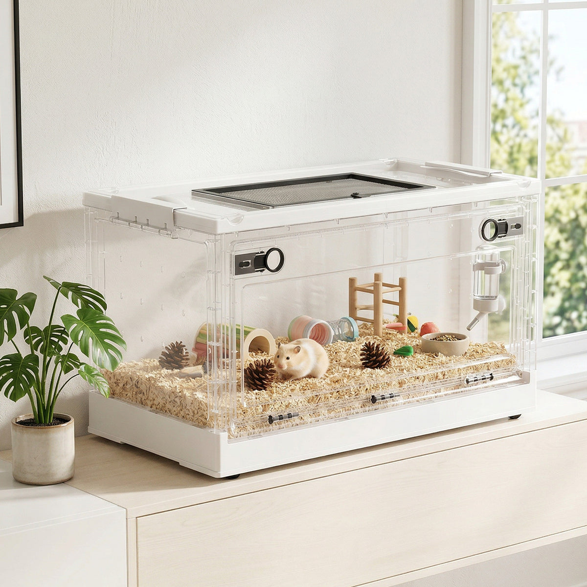 Hamster Cage, Stackable Gebril Cage with Front Door, Ventilated Small Animal Habitat for Dwarf Hamsters, Gerbils, Mice