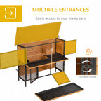 48" 2-Story Large Rabbit Hutch Bunny Cage Wooden Pet House Metal Frame with Rooms, Ramp, No Leak Tray, Feeding Trough, Waterproof Asphalt Roof for Rabbits, Chickens, Ducks, Outdoor/Indoor