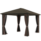 10' x 12' Hardtop Gazebo with Curtains and Netting, Gazebo Canopy with Aluminum Frame and Hooks, Coffee