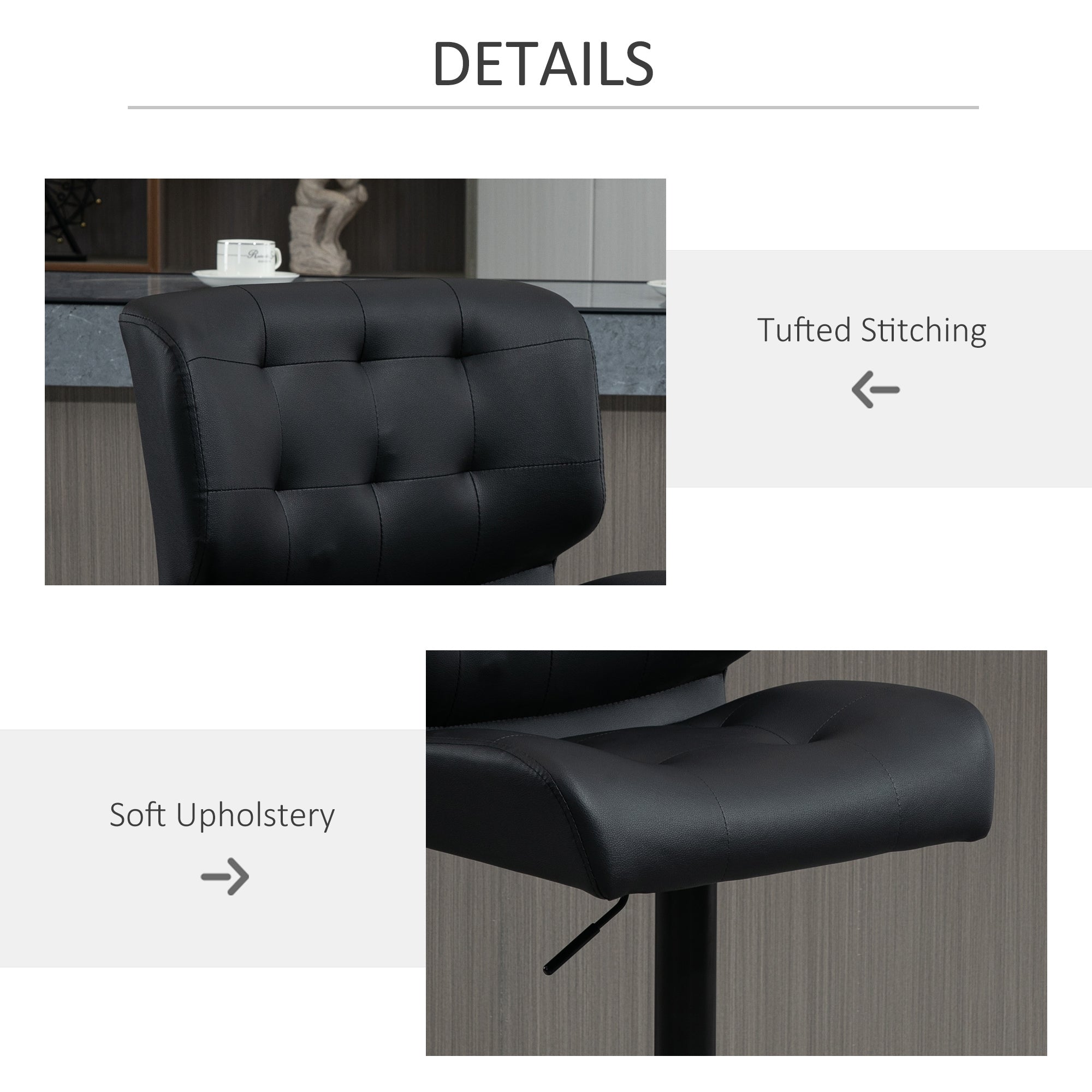 Bar Height Bar Stools Set of 2 with Adjustable Seat, Adjustable Swivel Barstools with Padded Cushion, Footrest, Black