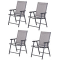 Set of 4 Outdoor Folding Chairs, Stackable Patio Dining Chairs with Armrests, Metal Frame, Gray