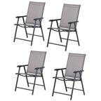 Set of 4 Outdoor Folding Chairs, Stackable Patio Dining Chairs with Armrests, Metal Frame, Gray