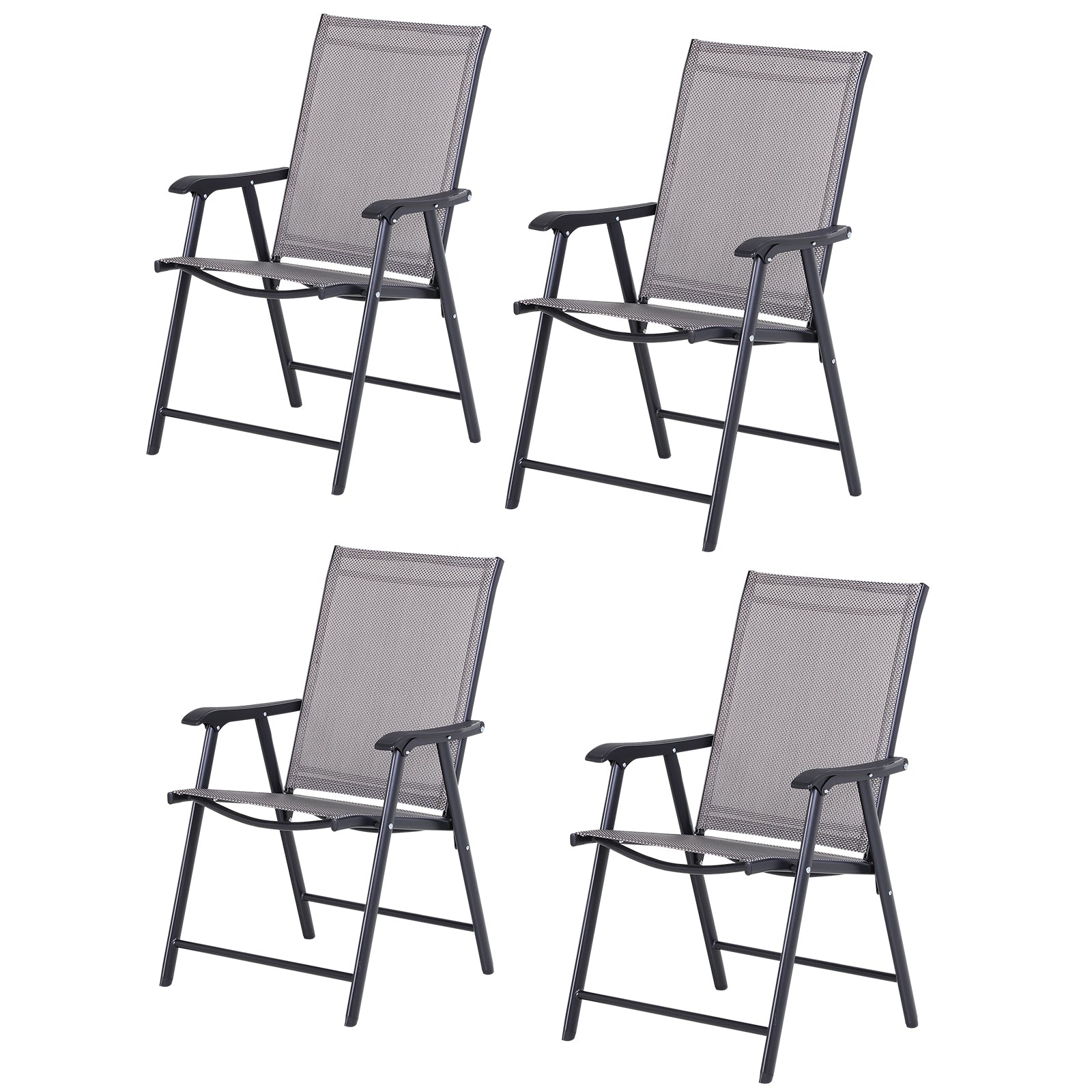 Set of 4 Outdoor Folding Chairs, Stackable Patio Dining Chairs with Armrests, Metal Frame, Gray
