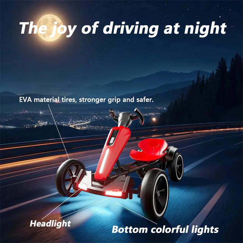 12V Electric Pedal Go-Kart for Kids with Adjustable High-Back Seat, Ride-On Truck with Music/Flashing Lights, 38'' L x 22.5'' W x 19.5'' H, Red
