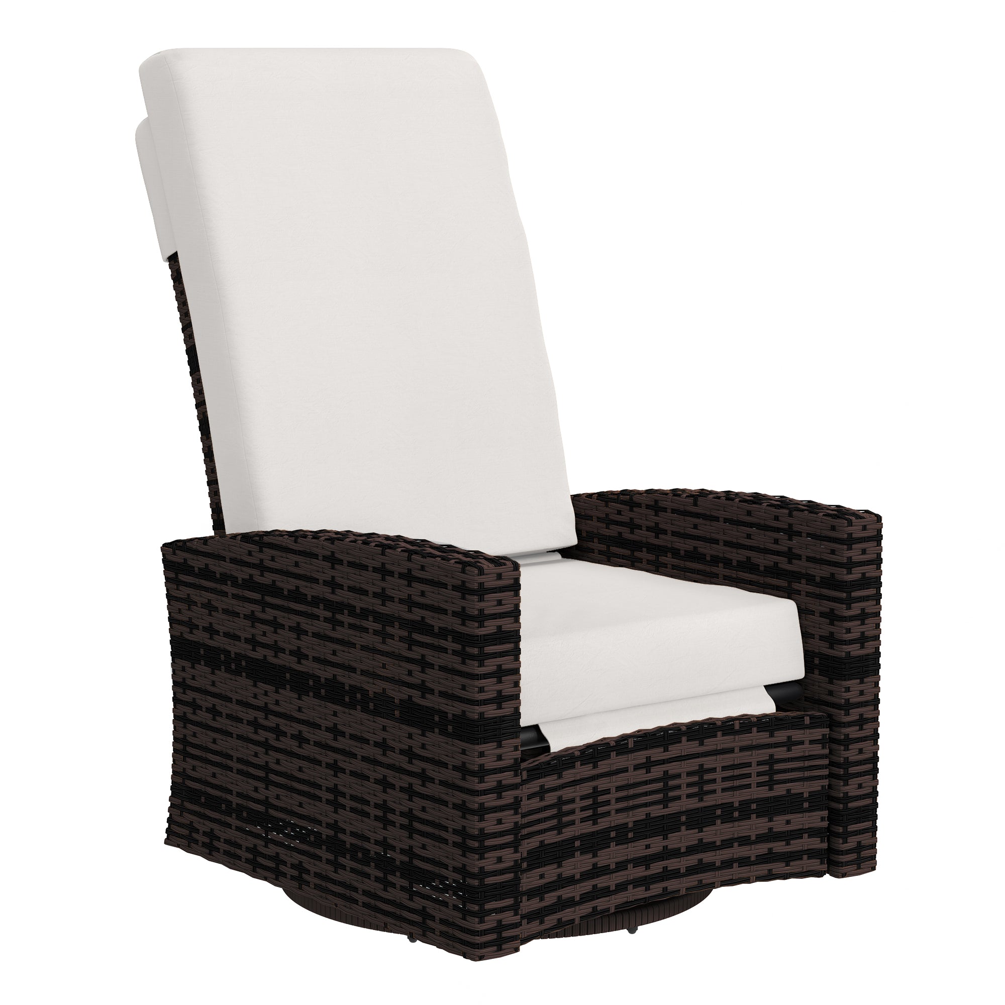 Outdoor Wicker Swivel Recliner Chair, Lifting Footrest, 360° Rotating Basic, Water-resistant Cushions, Khaki