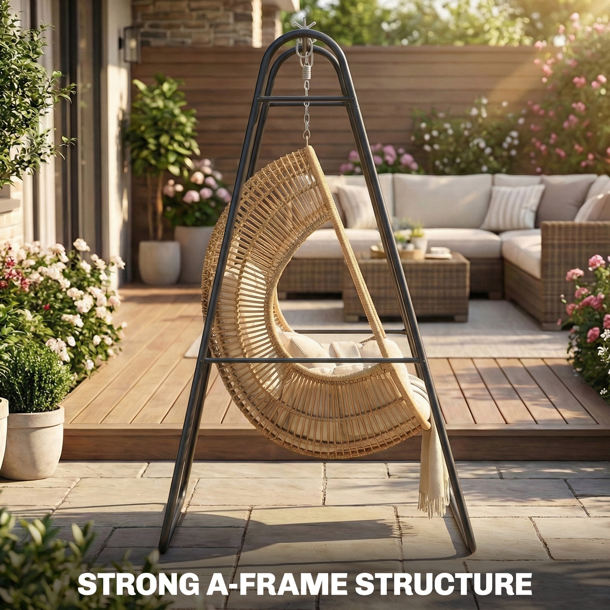 Hammock Chair Stand Only Heavy Duty Solid Steel A-Frame for Hanging Hammock, Egg Chair, Max Load 330 LBS, Black