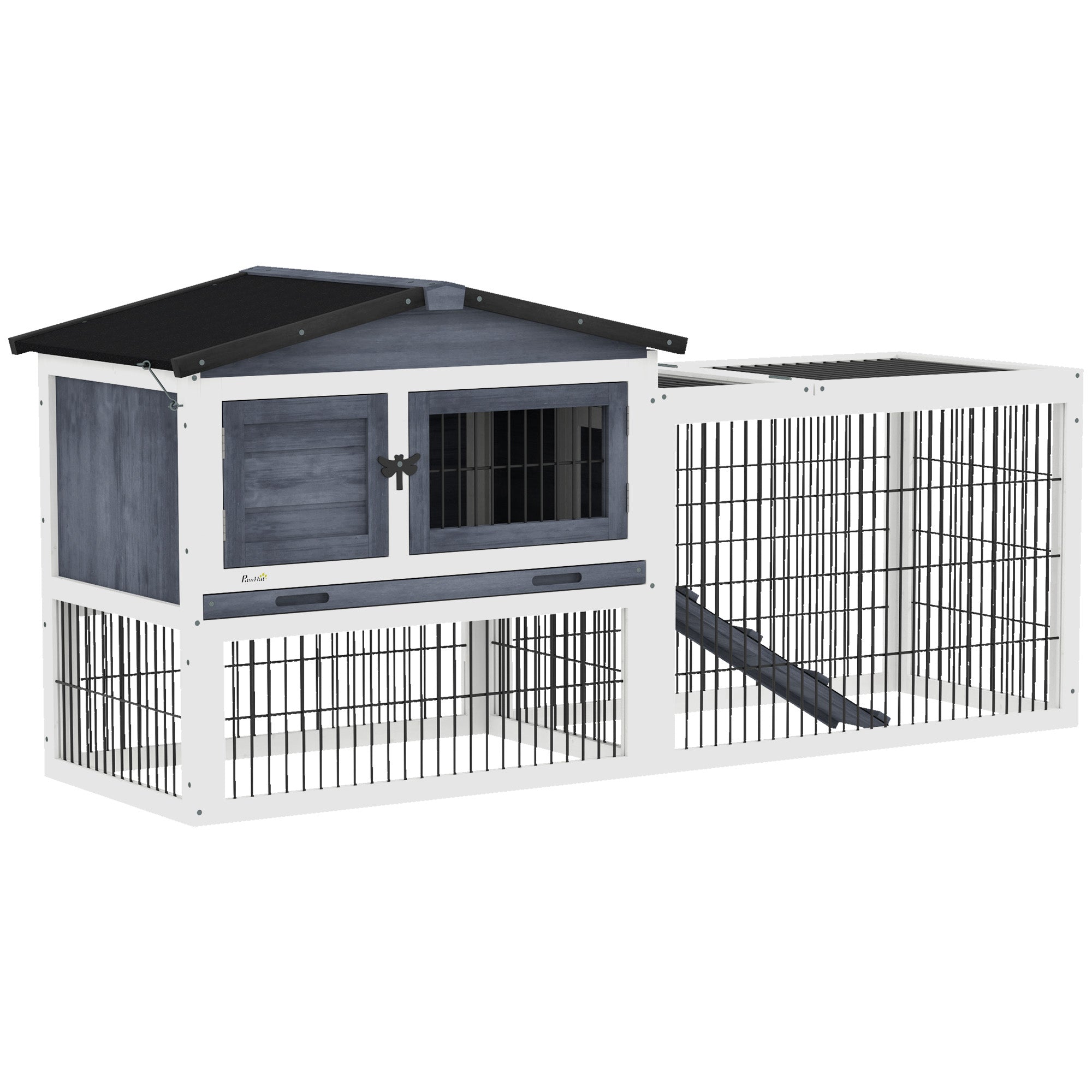 2 Level 59" Outdoor Rabbit Hutch with Openable Top, Dark Gray