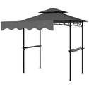8' x 7.6' Outdoor Grill Gazebo, Barbecue Gazebo Shelter with Side Awning, 2 Side Shelves and 6 Hooks, Dark Gray