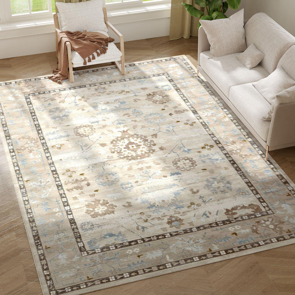 9x12 Area Rug, Indoor Boho Machine Washable Carpet for Living Room, Bedroom, Dining Room, Kitchen, Blue