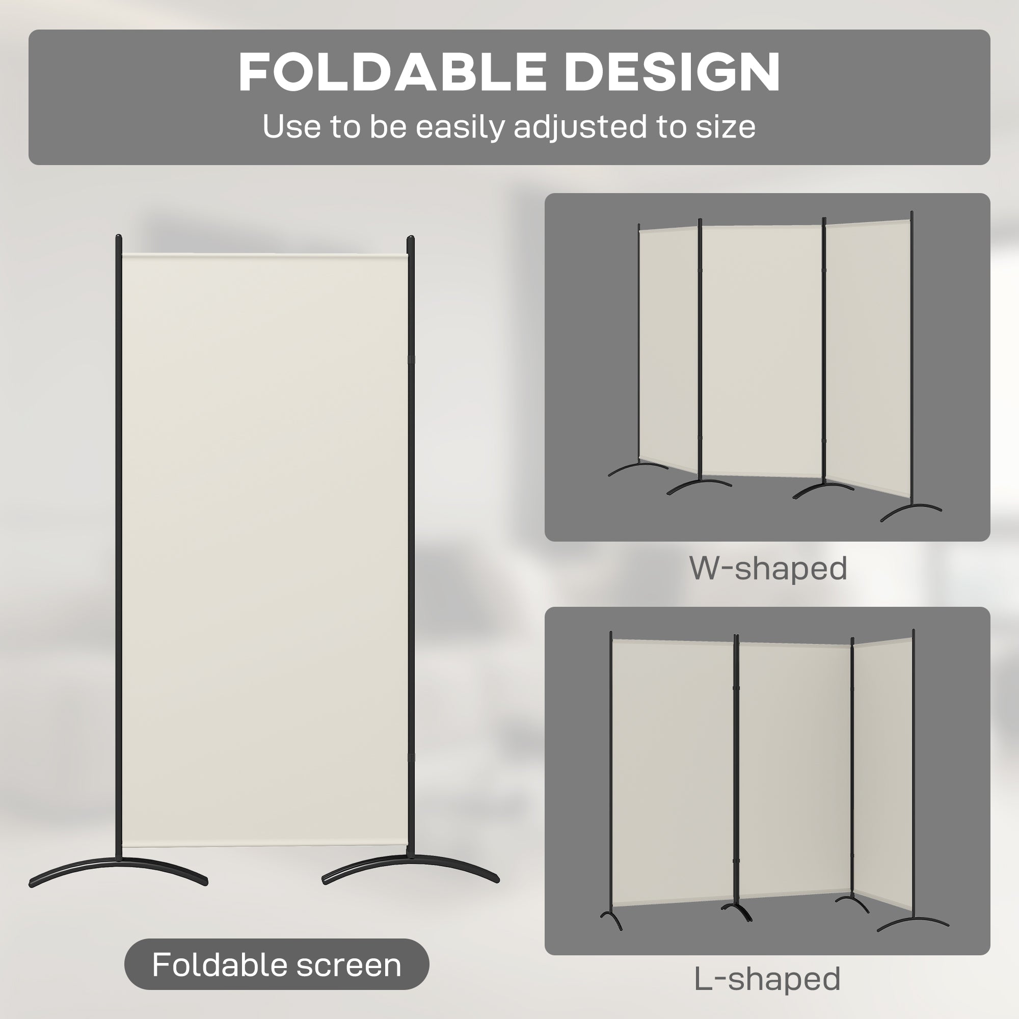 6' 3 Panel Room Divider, Indoor Privacy Screen for Home, Light Gray