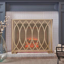 Modern Iron Fire Screen with Single Panel Design and Fine Mesh, Geometric Pattern, and Easy Assembly, 39.75" L x 8" W x 32.25" H, Gold