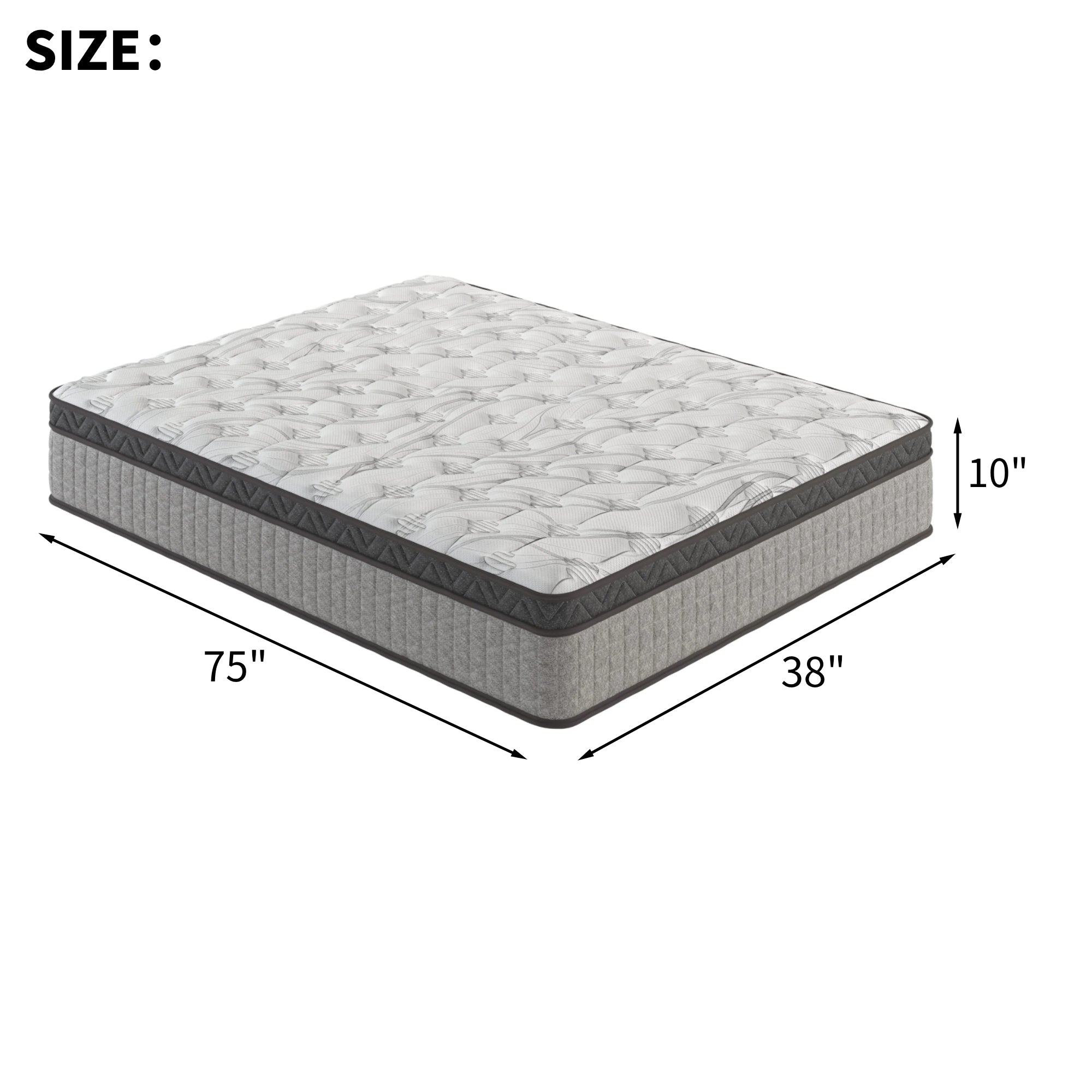 10" Twin Diamond Innerspring Hybrid Mattress with Cooling Gel Memory Foam, Pressure Relief, Motion Isolation, 75" L x 38" W x 10" H, Gray