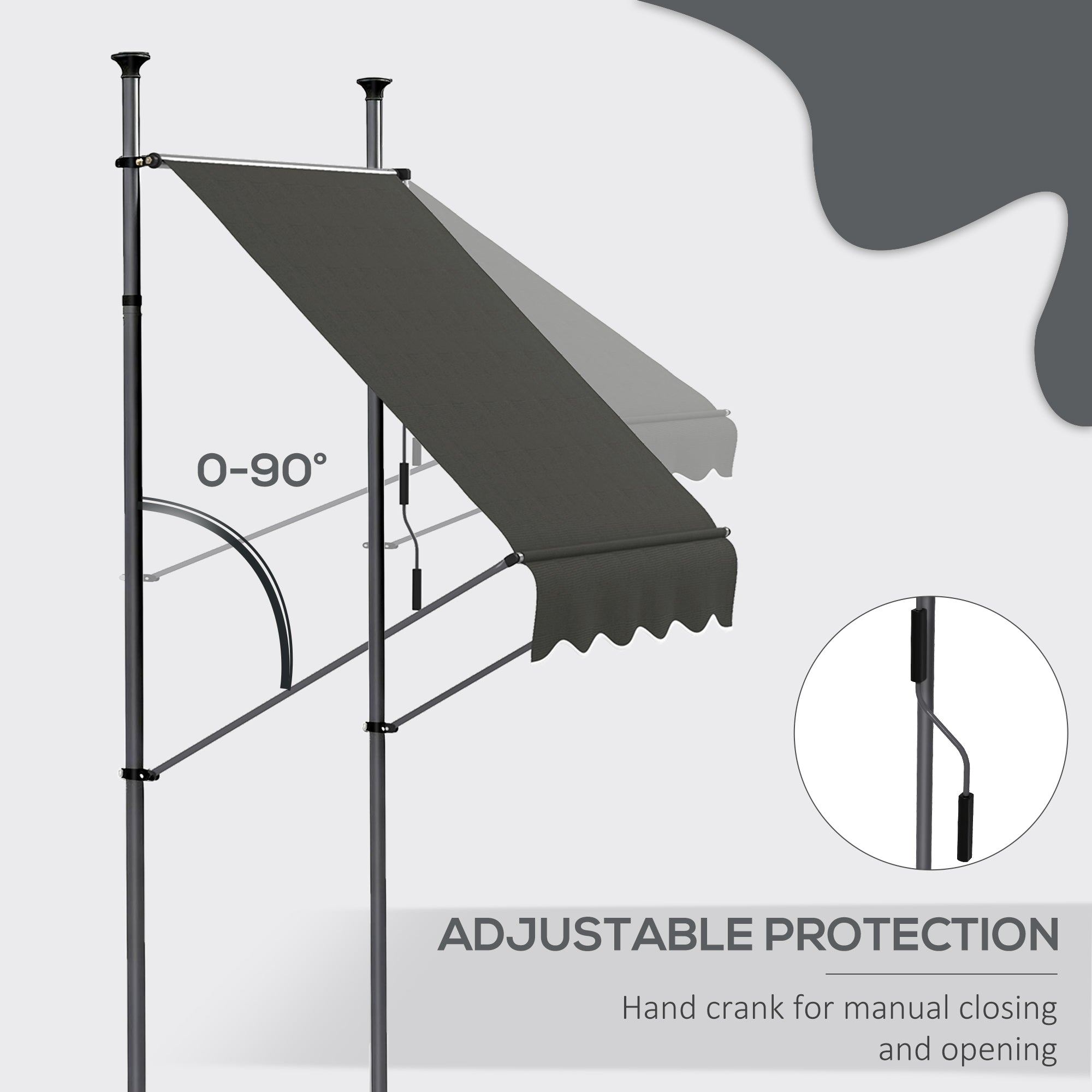 5' x 4' Manual Retractable Awning, Non-Screw Patio Awning, UV Resistant, for Window or Door, Dark Gray