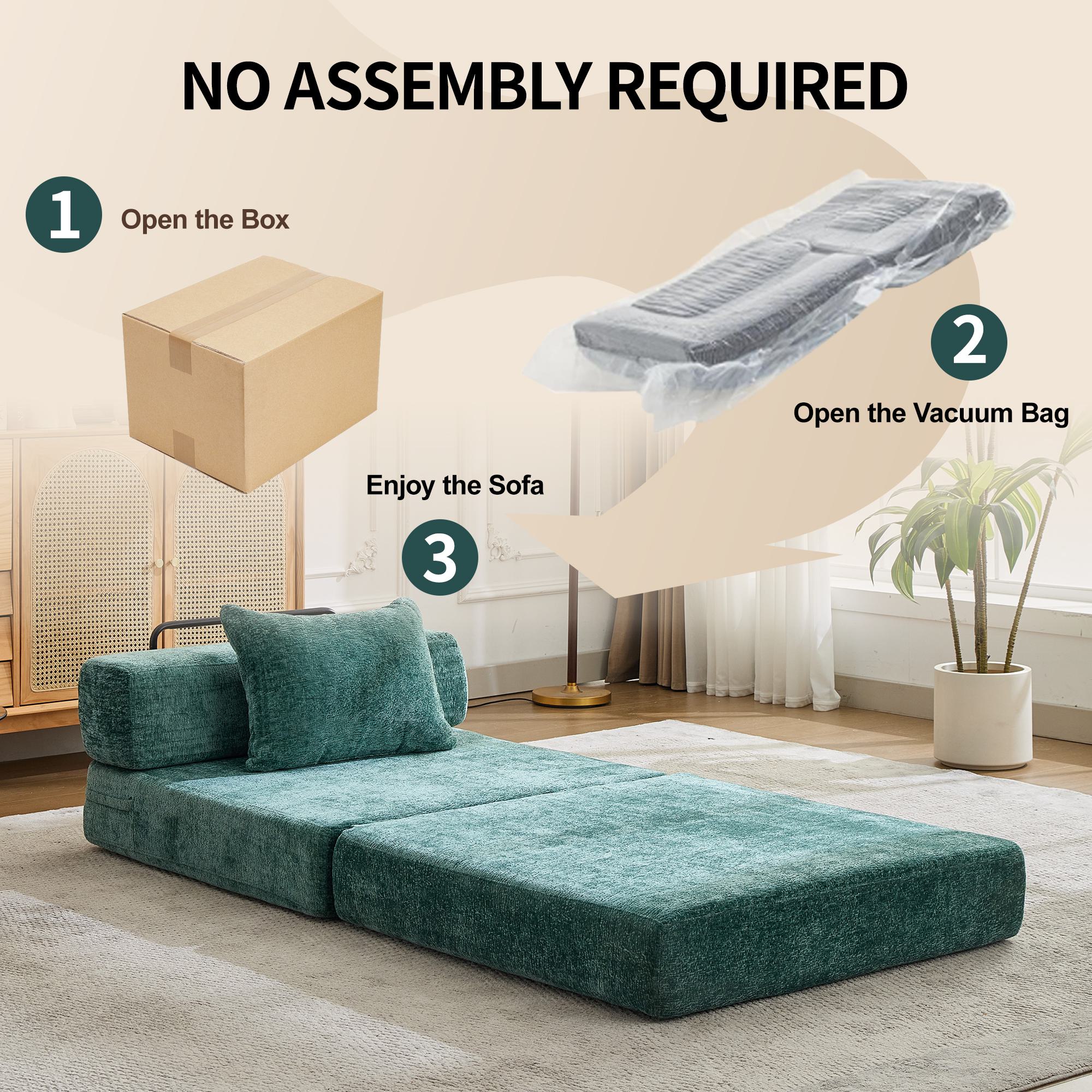 Compressed Sofa Single Seater Modular Sectional with Chenille Fabric, Modular Sofas for Small Spaces Convertible Floor Sofa Bed, 39.5" L x 39.5" W x 25" H, Beige