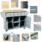 Kitchen Cart with Wood Drop-Leaf Countertop, Internal Storage Racks, Utility Island with Cabinets and Drawers, 53" L x 29.5" W x 37" H, Blue