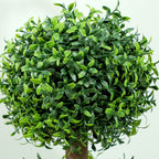 Set of 2 Artificial Ball Boxwood Topiary Trees, Fake Plants in Pot for Indoor Outdoor Living Room Green