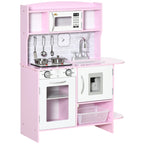 Pretend Play Kitchen with Sound Effects and Stove Lights, Kids Kitchen Playset with Storage, Water Dispenser Preschool & Kindergarten Gift for 3-6 Years Old, Pink
