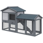 58" Large Rabbit Hutch Outdoor Indoor, Wooden Bunny Hutch, Guinea Pig Cage with Run, Removable Tray, Asphalt Roof, Lockable Doors and Ramp, for 1-2 Small Rabbits, Chickens, Ducks, Dark Gray