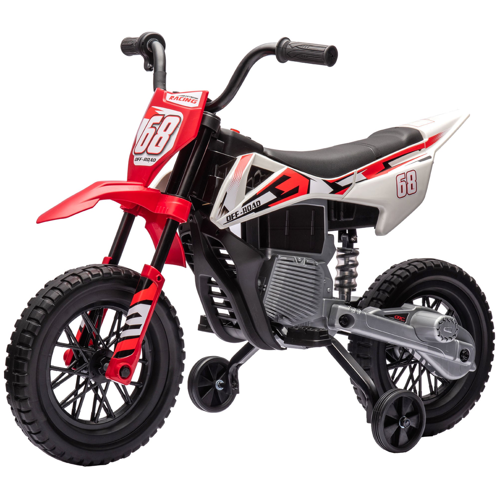 12V Kids Electric Motorcycle w/ Twist Grip Throttle, Training Wheels, Rear Suspension & Music, Red