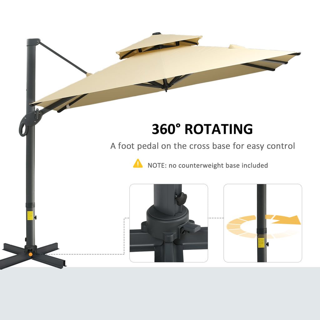 10ft Offset Patio Umbrella, Hanging Cantilever Umbrella, Square Shape, Aluminum Cross Base, Tilt, 360-Degree Rotation, Beige