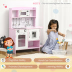 Pretend Play Kitchen with Sound Effects and Stove Lights, Kids Kitchen Playset with Storage, Water Dispenser Preschool & Kindergarten Gift for 3-6 Years Old, Pink