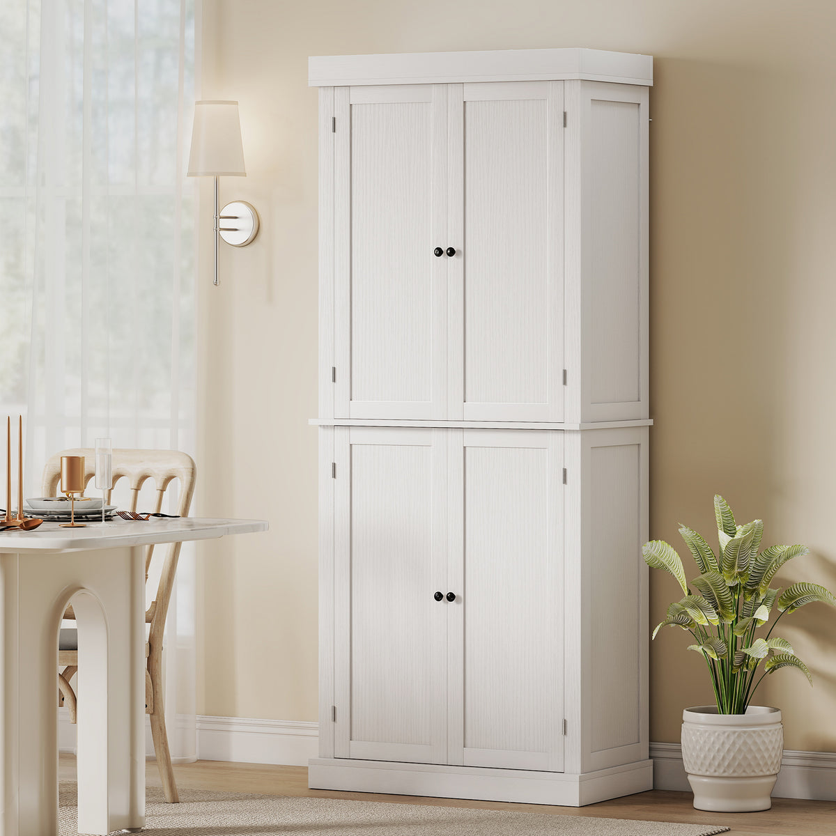 72" Kitchen Cabinet, Pantry Storage Cabinet with Doors and Shelves, Freestanding Food Pantry Cabinet, White Wood Grain