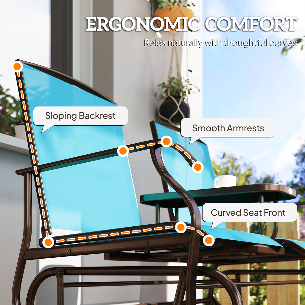 2 Seater Glider for Outside Outdoor Glider Seat with Breathable Mesh Fabric Armrests for Backyard Garden Porch Blue