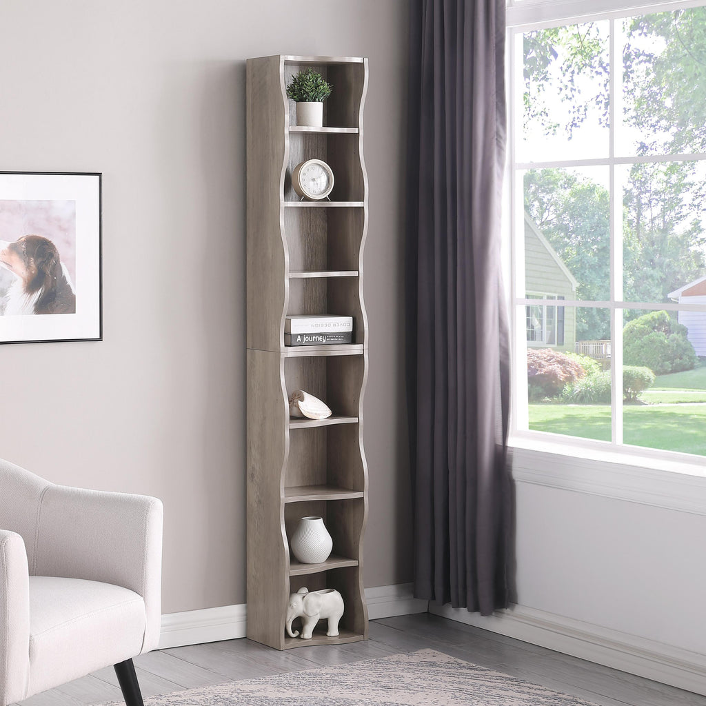 8-Tier Adjustable Slim Bookshelf with Adjustable Shelves, Anti-Tip Hardware, Detachable Cabinets for Living Room, 11.5" L x 9.5" W x 71" H, Gray