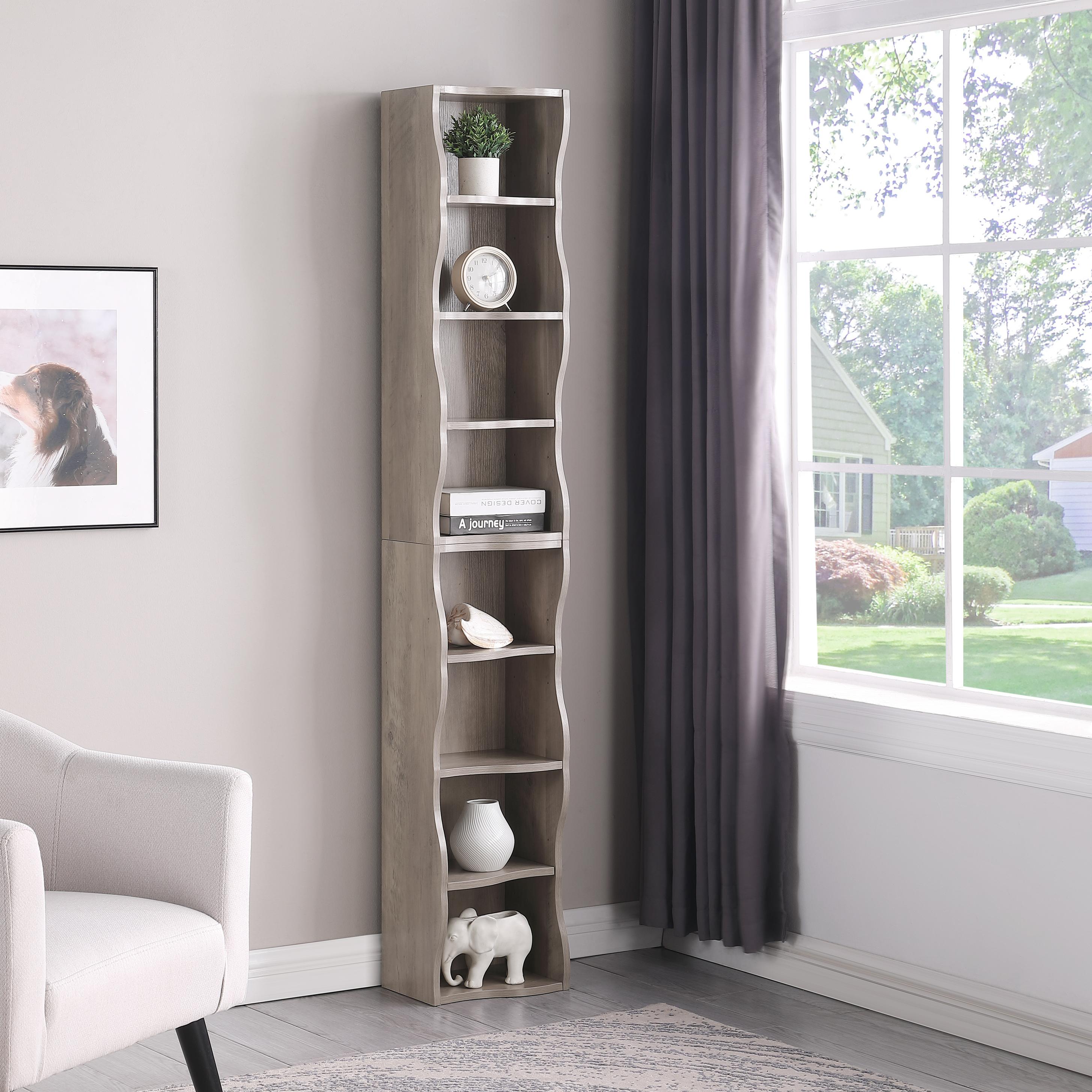 8-Tier Adjustable Slim Bookshelf with Adjustable Shelves, Anti-Tip Hardware, Detachable Cabinets for Living Room, 11.5" L x 9.5" W x 71" H, Gray