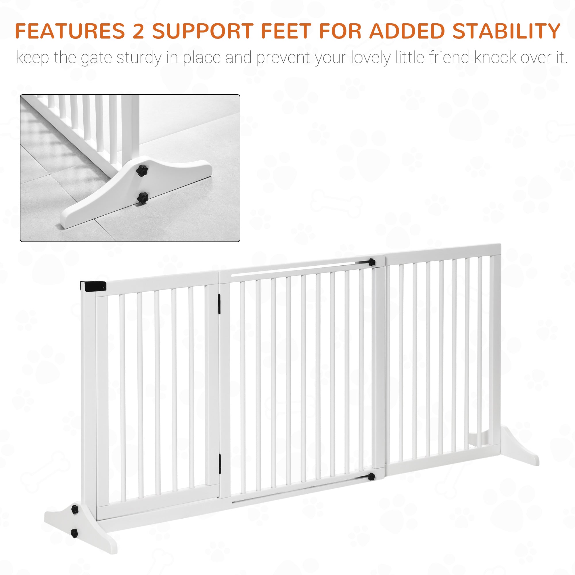 Freestanding Length Adjustable Wooden Pet Gate with Lockable Door 3 Panels, White