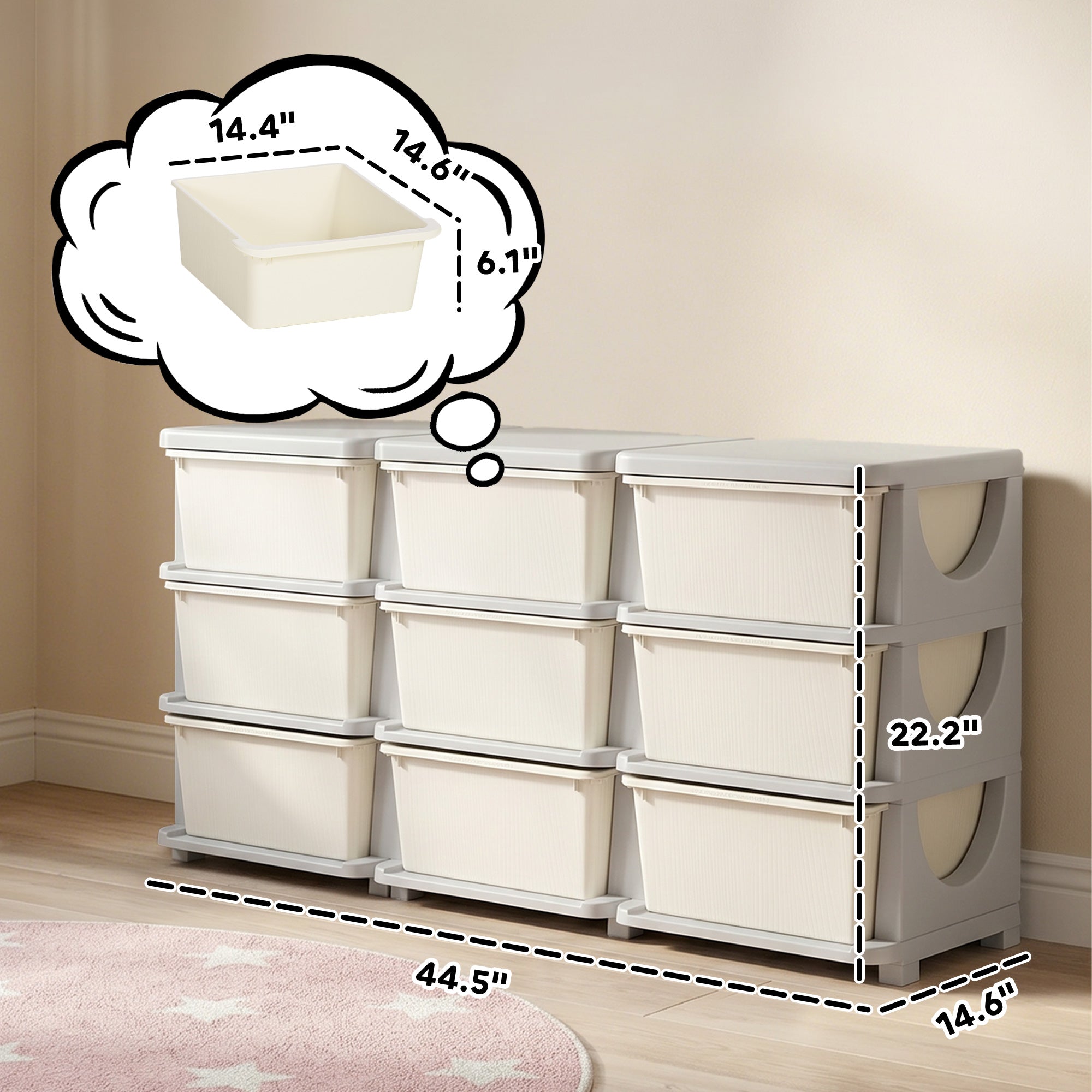 29.5" 3 Tier Kids Storage Unit Dresser Tower w/ 9 Drawers, Cream White