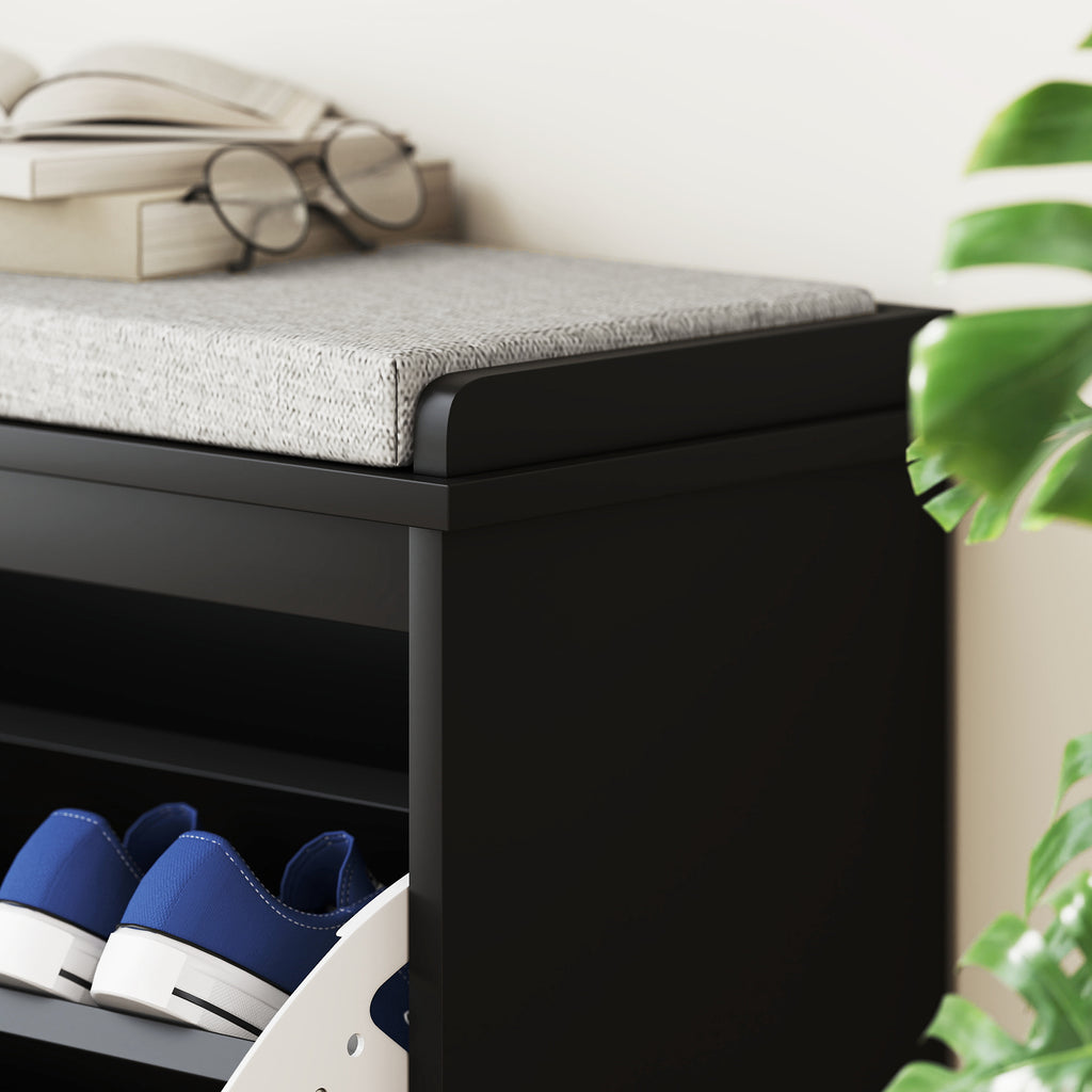 Shoe Storage Bench with Padded Seat Cushion and Flip-Drawer, Entryway Bench, Shoe Cabinet, 31.5x10.2x18.7 Inches, Black