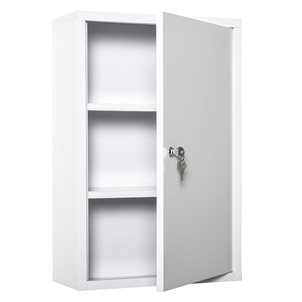 Steel Wall Mount Medicine Cabinet 3 Tier Emergency Box for Bathroom Kitchen, Lockable with 2 Keys - White