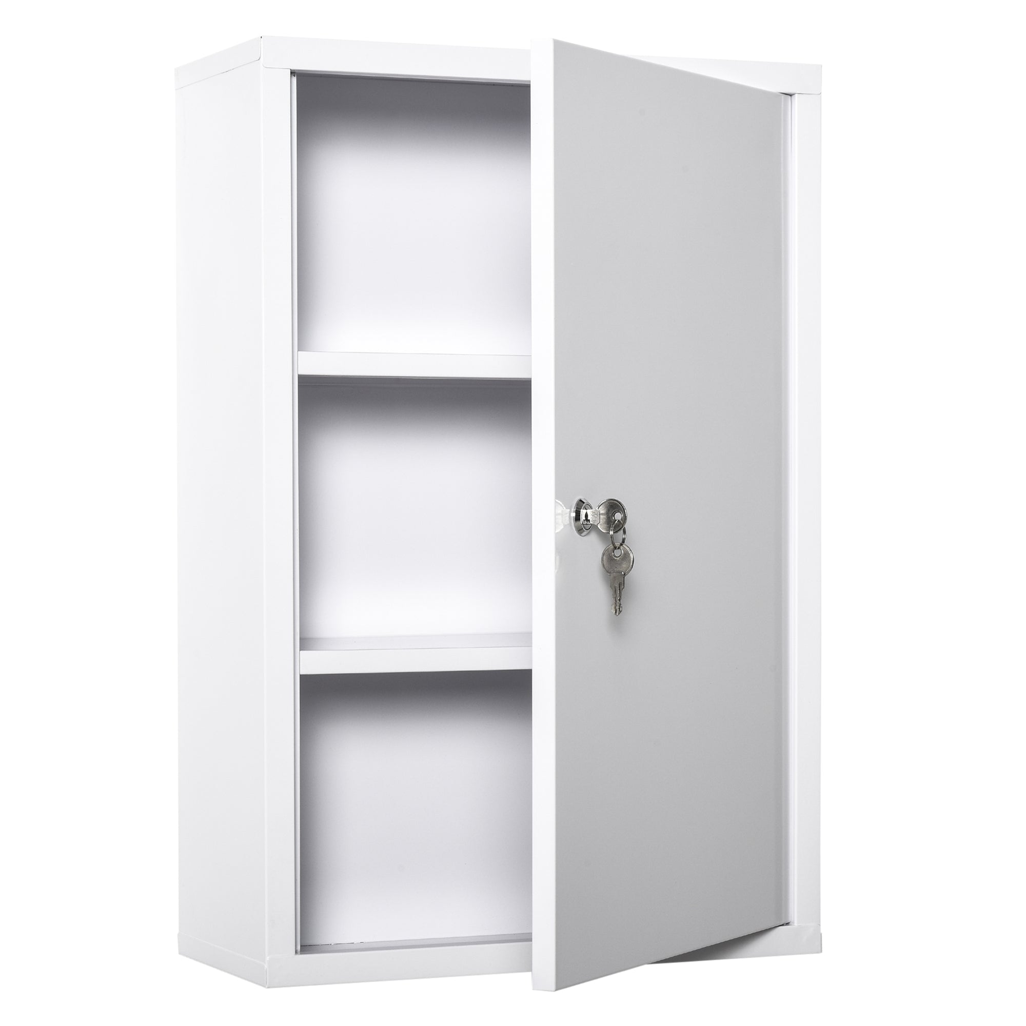 Steel Wall Mount Medicine Cabinet 3 Tier Emergency Box for Bathroom Kitchen, Lockable with 2 Keys - White
