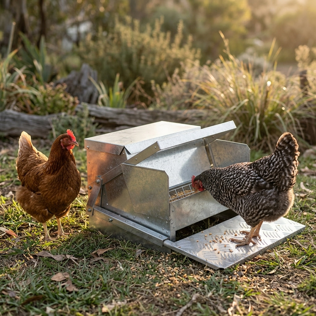 25 lbs Capacity Automatic Chicken Poultry Feeder with a Galvanized Steel and Aluminium Build, Weatherproof Design