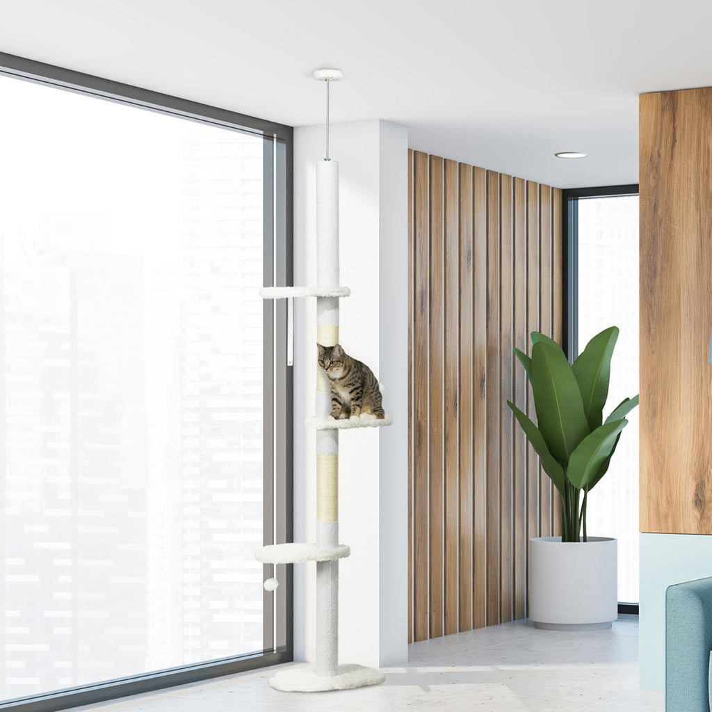 8.4' Floor to Ceiling Cat Tree, Adjustable Height, White
