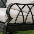 Outdoor Wicker Rocking Chair with Padded Cushions, Aluminum Furniture Rattan Porch Rocker Chair w/ Armrest for Garden, Patio, and Backyard, Khaki