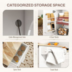 Kitchen Island on Wheels with Drop Leaf, Charging Station, Rolling Kitchen Cart with Wood Top, Adjustable Shelf, White