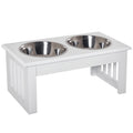 6" Height Small Puppy Dog Feeding Station for Messy Pets, Stainless Steel Elevated Dog Bowls with Modern Wooden Frame, Dog Food Stand Pet Feeding Station, White