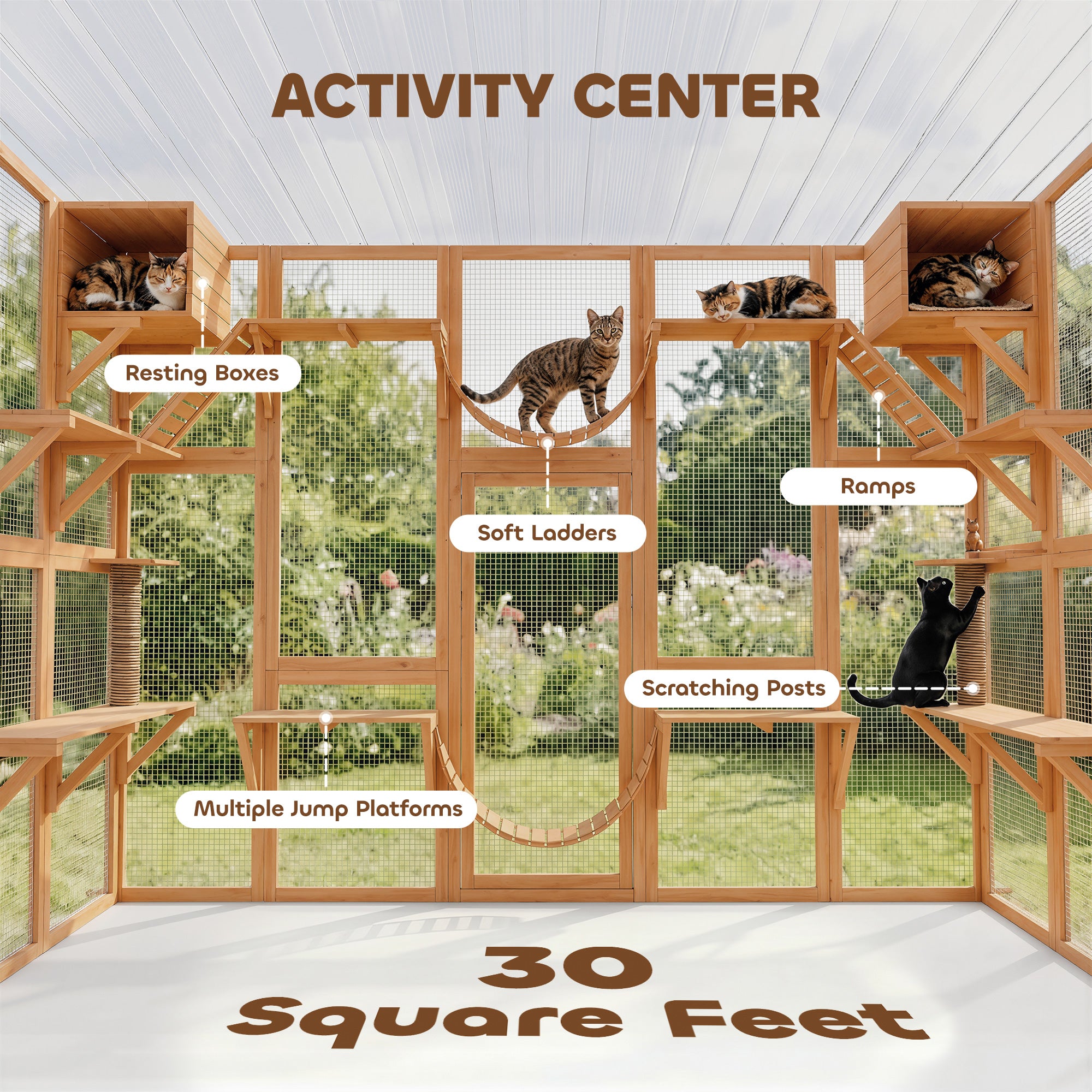 Catio Playground Cat Window Box Outside Enclosure for Multiple Cats w/ Shelves & Bridges, Orange