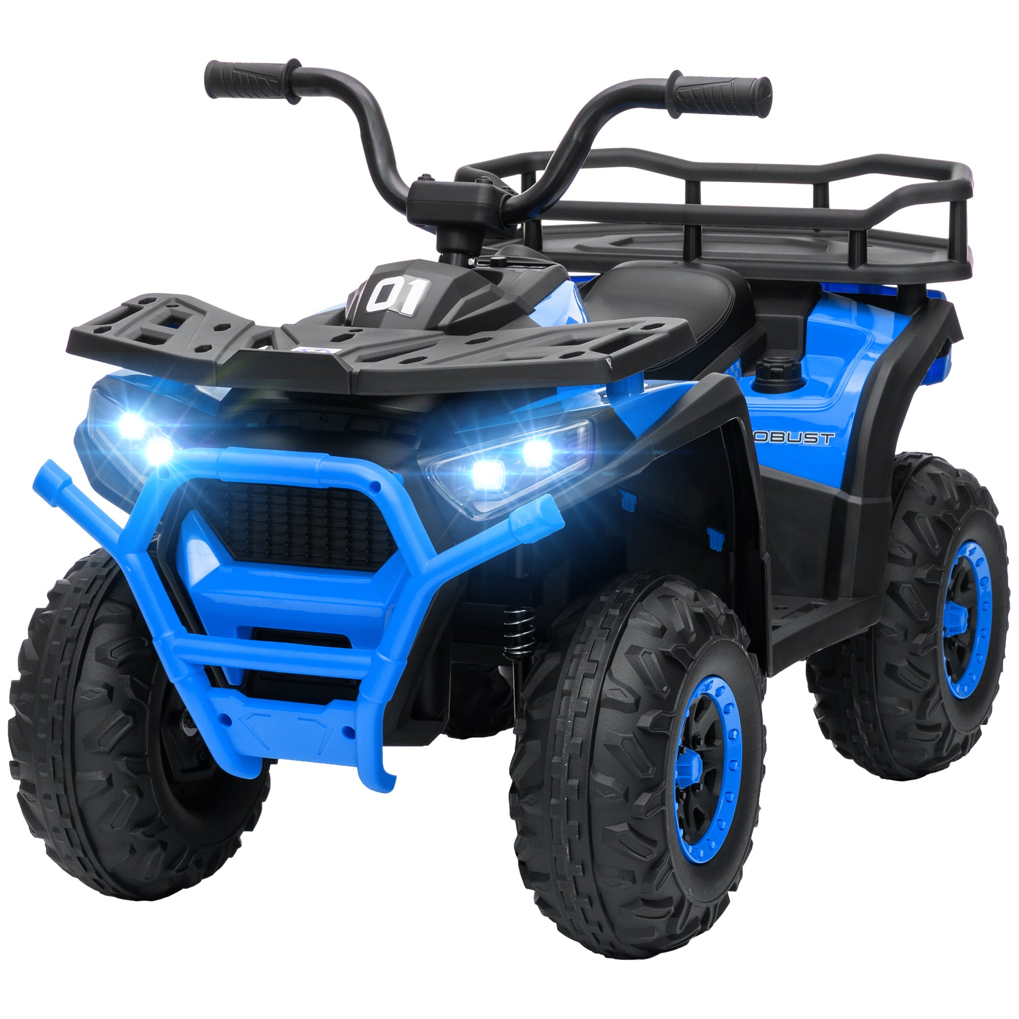12V Kids ATV, 4 Wheeler Quad with 4 Spring Suspension Wheels, LED Lights, Music USB, Blue