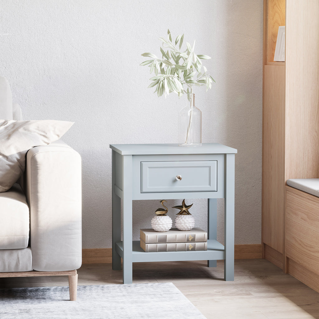 Sofa Side Table, Accent End Table with Storage Drawer and Bottom Shelf for Living Room,Gray
