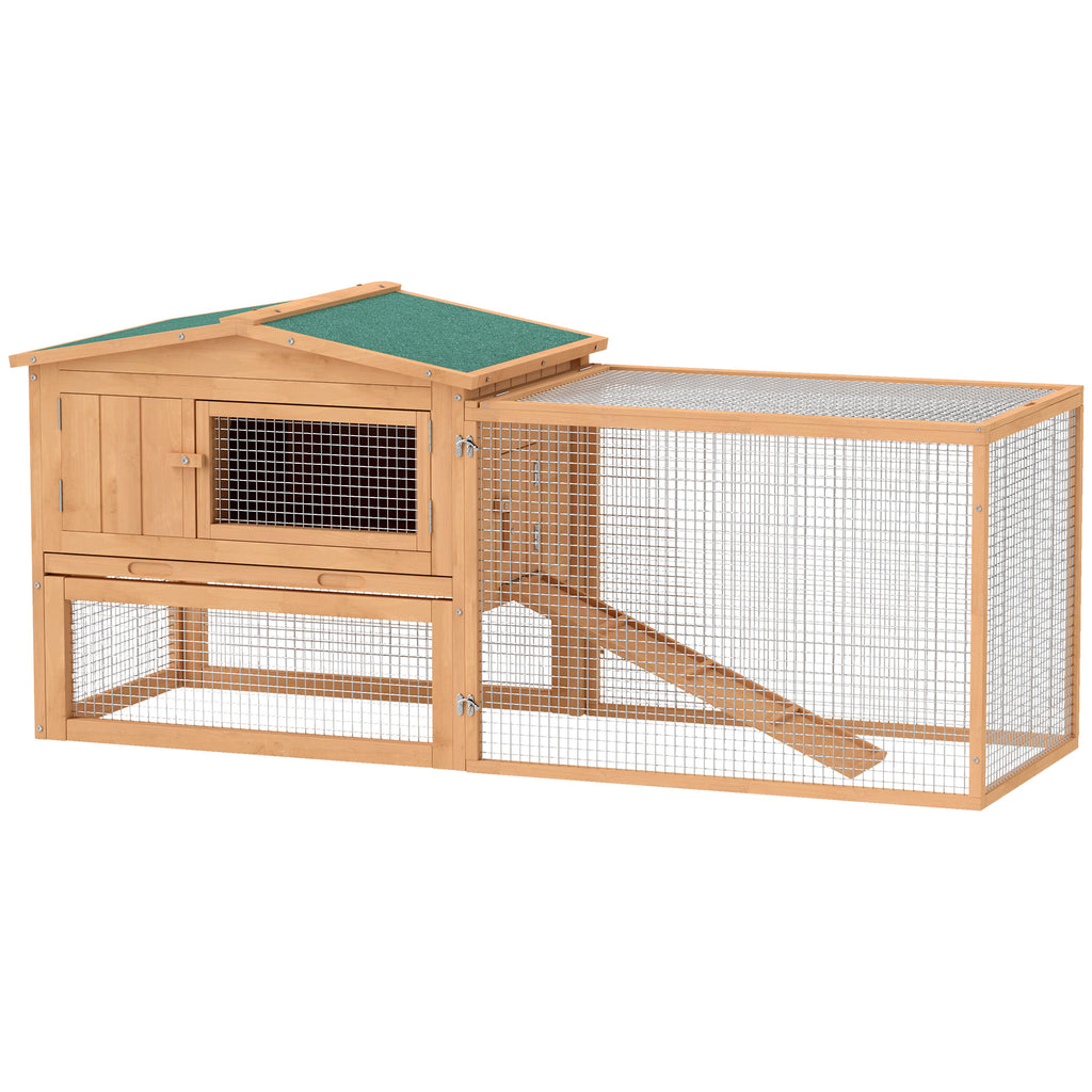 Rabbit Cage Outdoor, 62" Wooden Outdoor Rabbit Hutch, Small Animal Habitat with Detachable Run and Elevated Main House, Natural