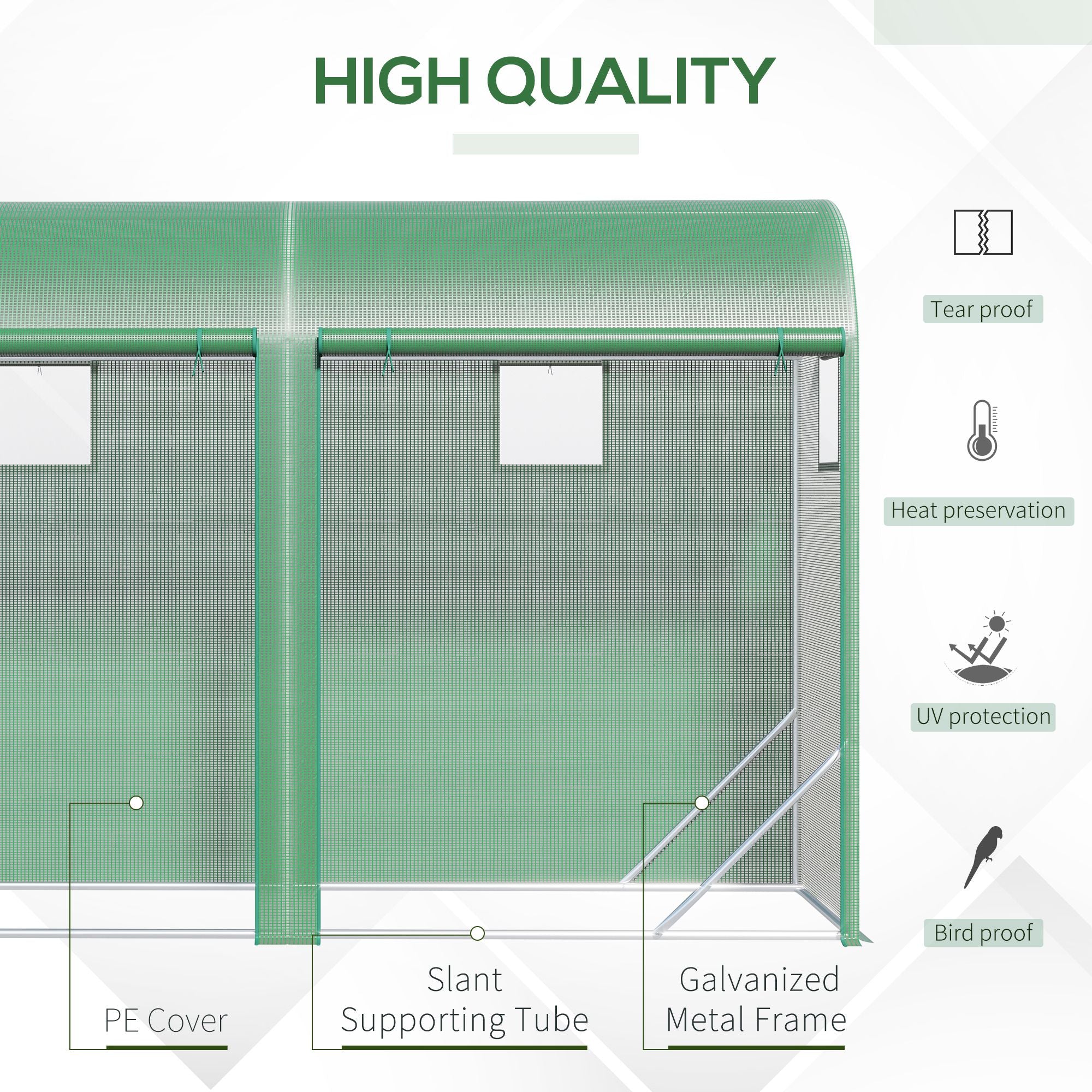 10' x 3' x 7' Walk-in Lean-to Greenhouse, Steel, 4 Zipper Roll-up Windows & 2 Doors, UV Protecting PE Cover for Growing Flowers, Vegetables, Tropical Plants, Saplings, Succulents, Green